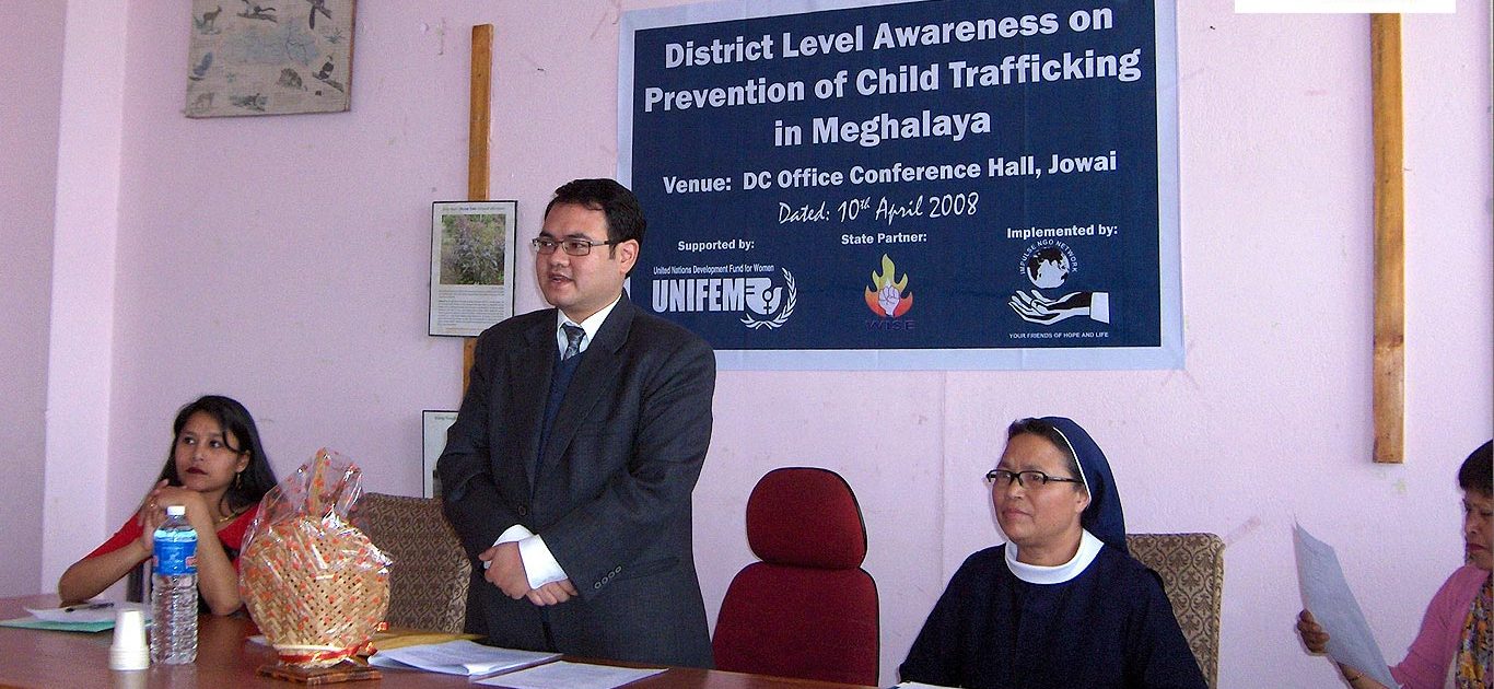 Shri Frederick Kharkongor, at the District Level Awareness and Prevention of Child Trafficking campaign.
