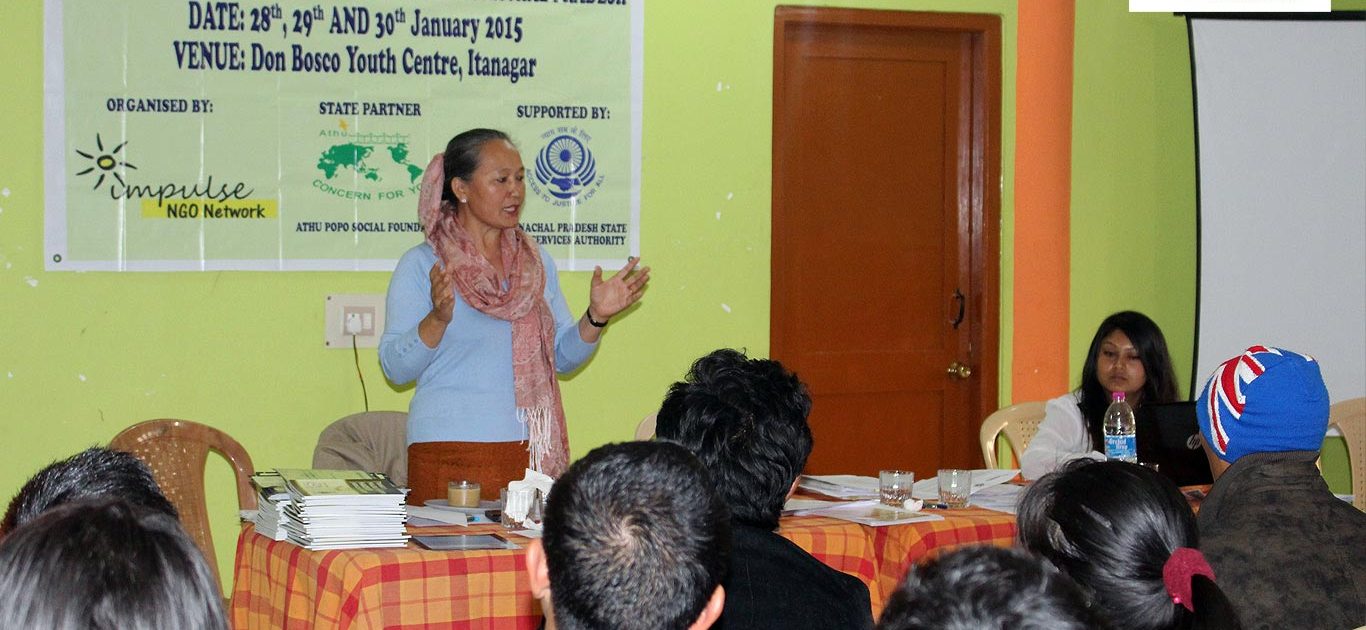 Smt Jarjum Ete, President – National Alliance of Woman Organisation, at Impulse Paralegal Volunteer Training program, Arunachal Pradesh